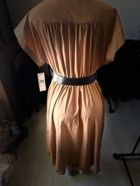 Calvin Klein Camel Midi Shirtdress with Black Belt - Picture 2 of 6